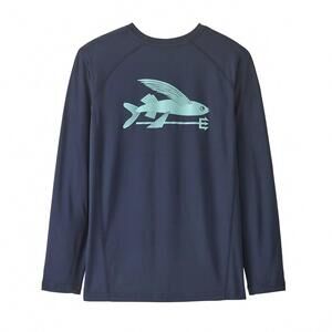 NEW PATAGONIA boys' long sleeve swim rashguard in flying fish new navy